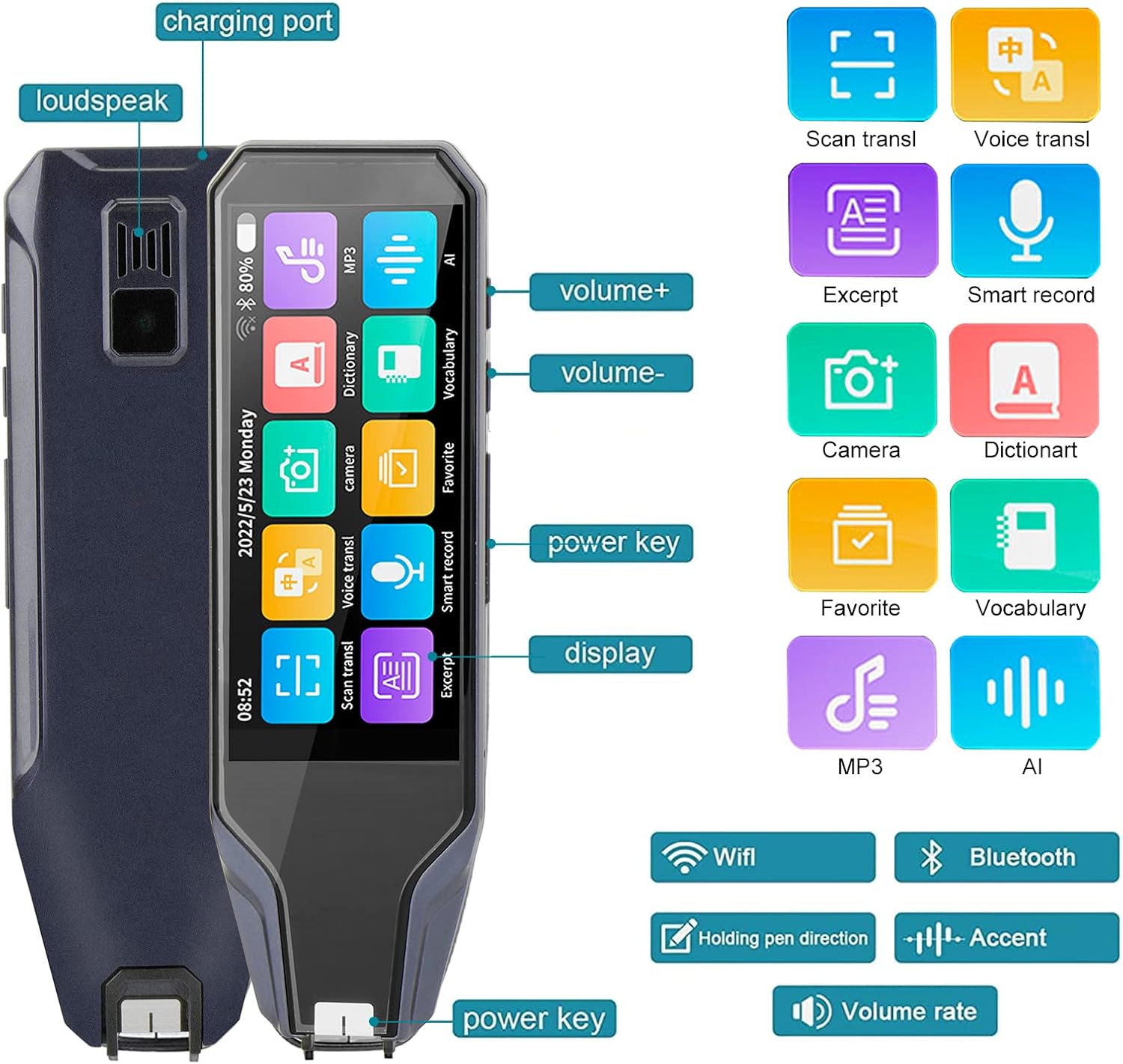 Lieberwell Multilingual Translation Pen with 5MP Camera and 4-Inch Touchscreen
