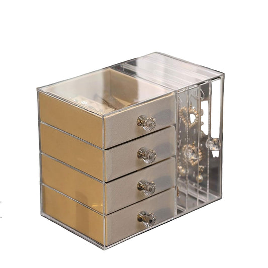 Clear Acrylic Jewelry Box with 4 Drawers and Earring Holder