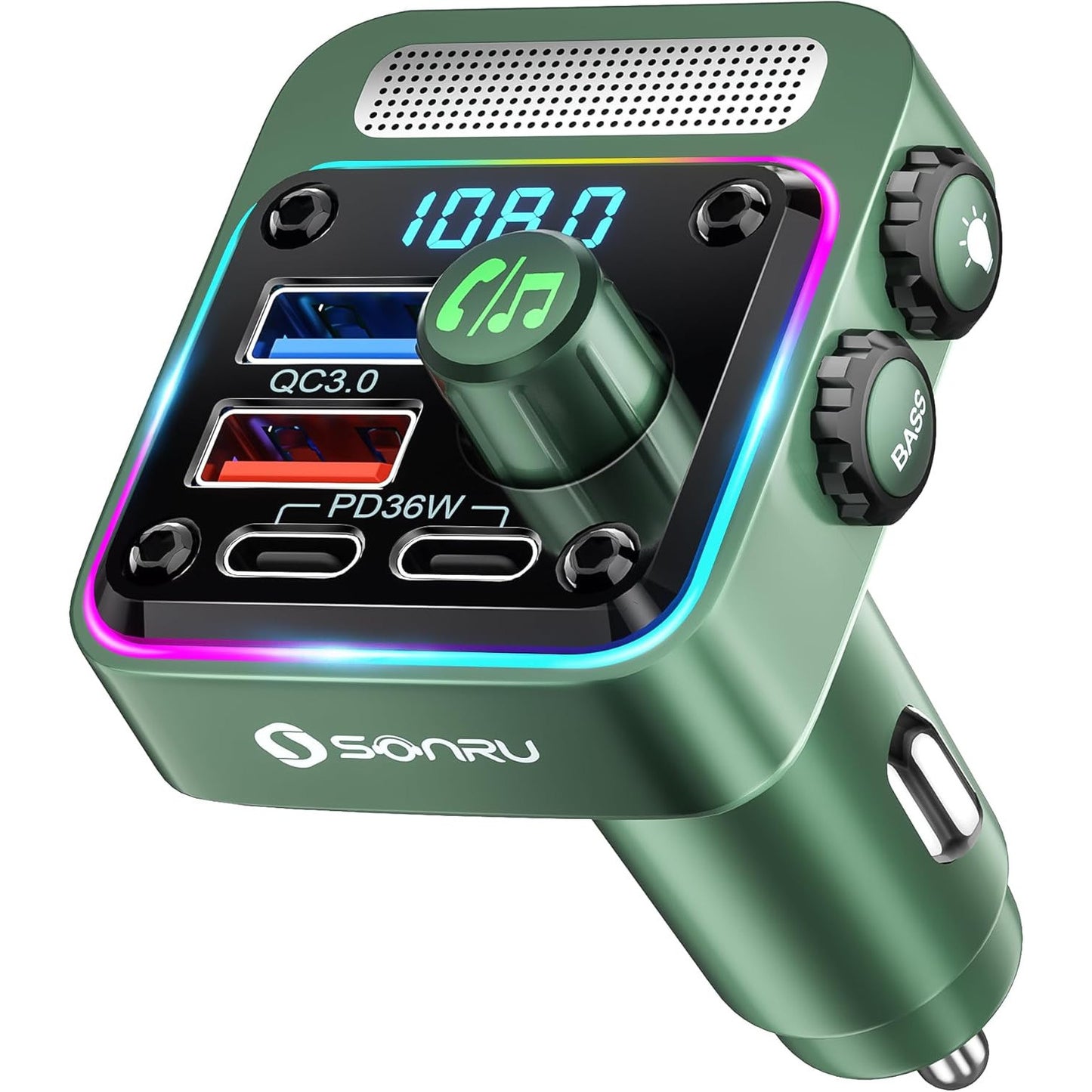 SONRU 54W Bluetooth 5.3 FM Transmitter Car Charger LED Lights