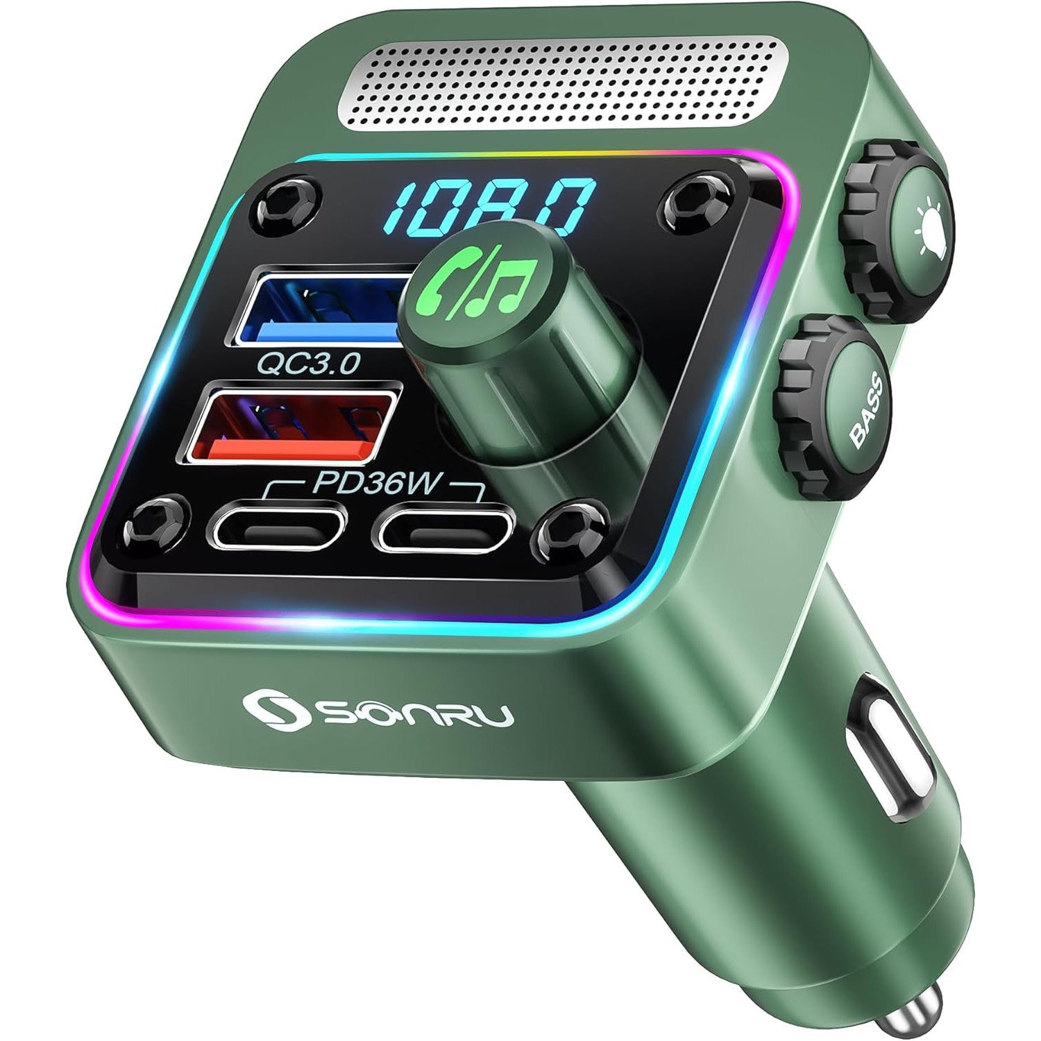 SONRU 54W Bluetooth 5.3 FM Transmitter Car Charger LED Lights