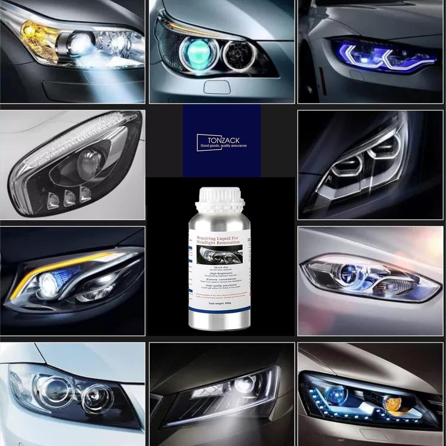 TONZACK 800g Headlight Scratch Repair Liquid – Clear Yellow‑Free Lights