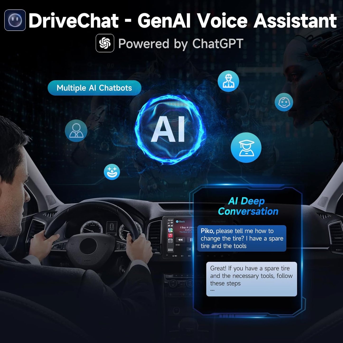 9‑Inch Android Double‑DIN Stereo with Wireless CarPlay, GPS, Backup Camera