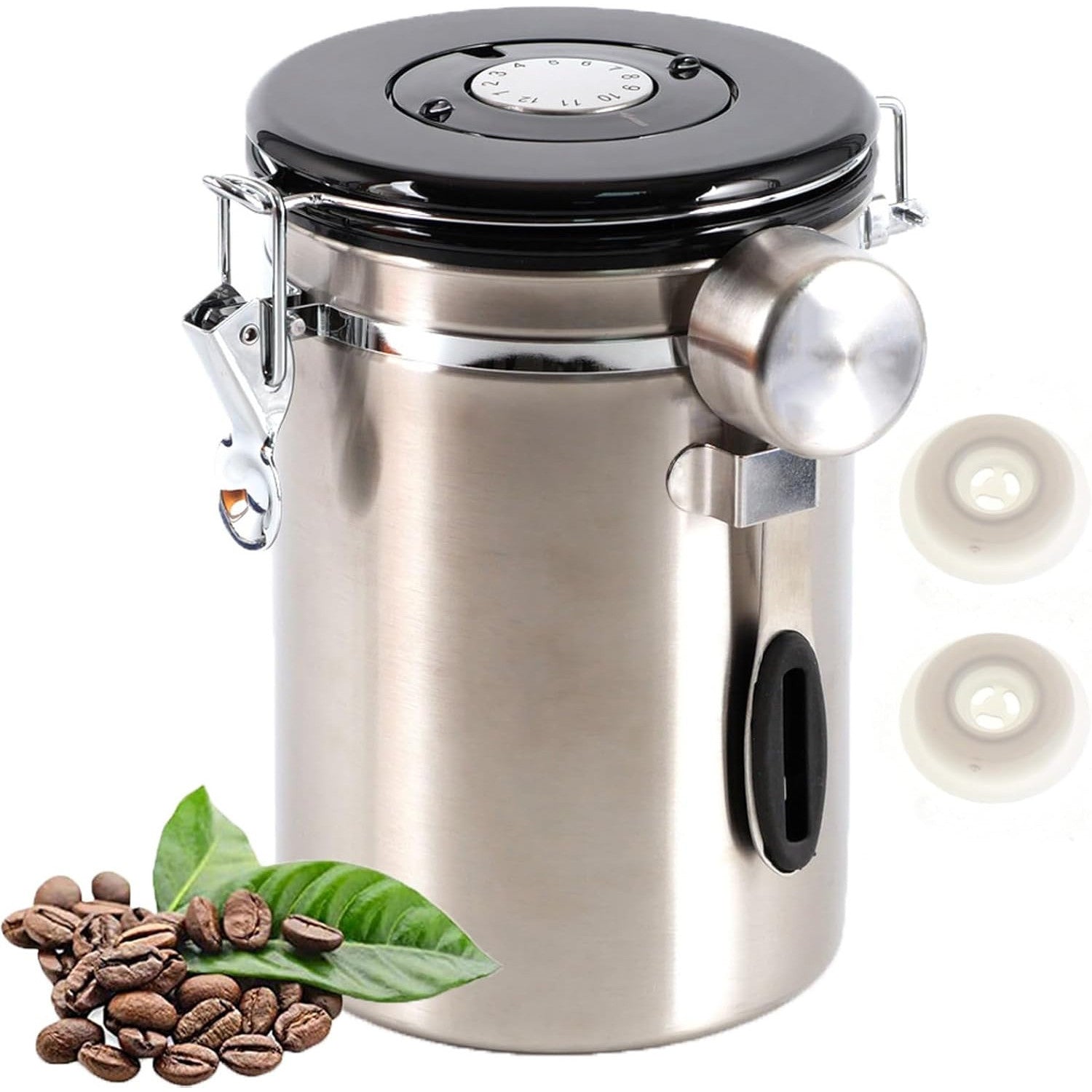 SUEIANNMN 1.8L Airtight Stainless Steel Coffee Canister with Freshness Tracker