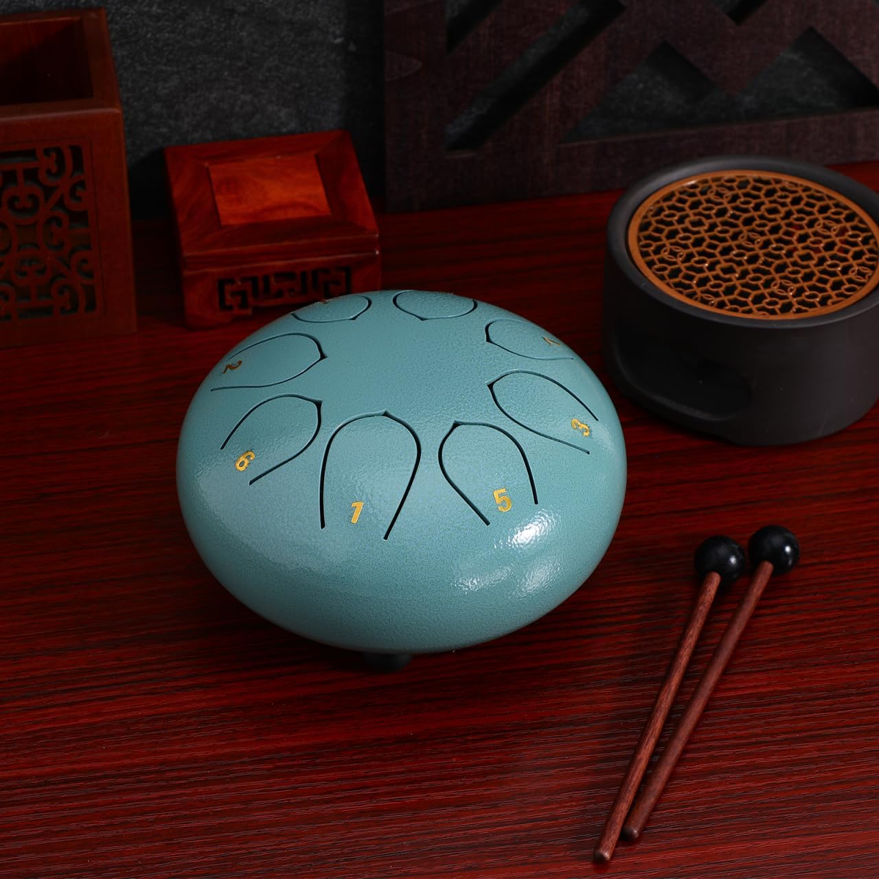 Supvox 6-Inch Blue Rain Chime Hand Drum with Accessories