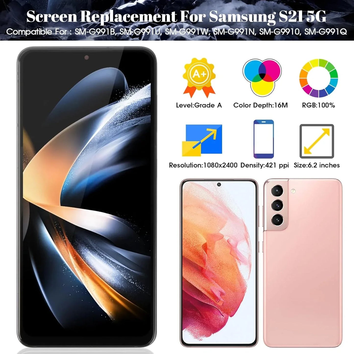 Samsung Galaxy S21 5G LCD Touch Screen Replacement Kit Black - Gomix Brands Outlet