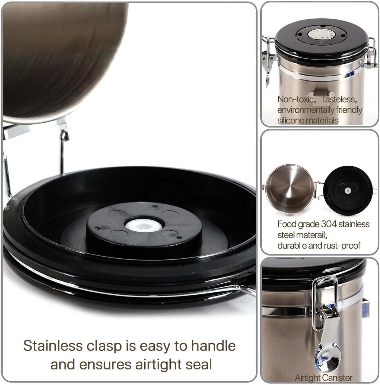 SUEIANNMN 1.8L Airtight Stainless Steel Coffee Canister with Freshness Tracker