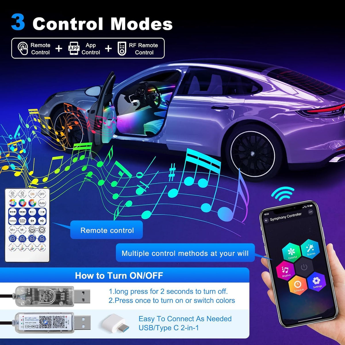 aakichi 110cm Car Ambient LED Strip Light K-4 LED DASHBOARD-1