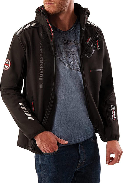 Geo Norway Men's Waterproof Breathable Softshell Jacket with Hood