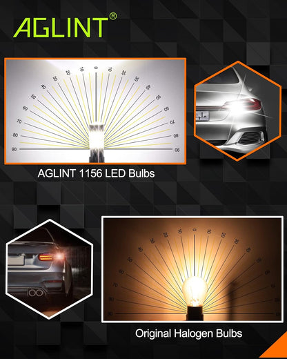 AGLINT 2x P21W LED Bulbs 24SMD 1156 BA15S Reverse Brake DRL Tail Light White 6500K 12V-24V