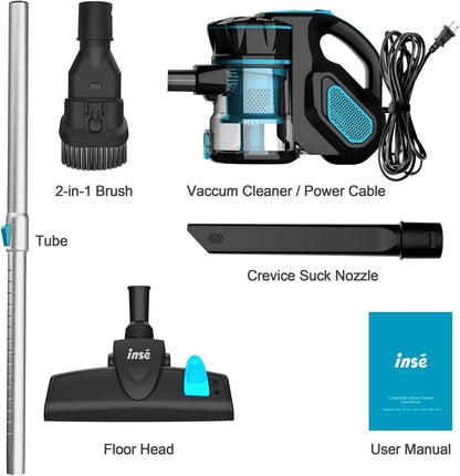 INSE I5 600 W Corded Stick Vacuum Cleaner 18 kPa Suction 6 m Cable Blue