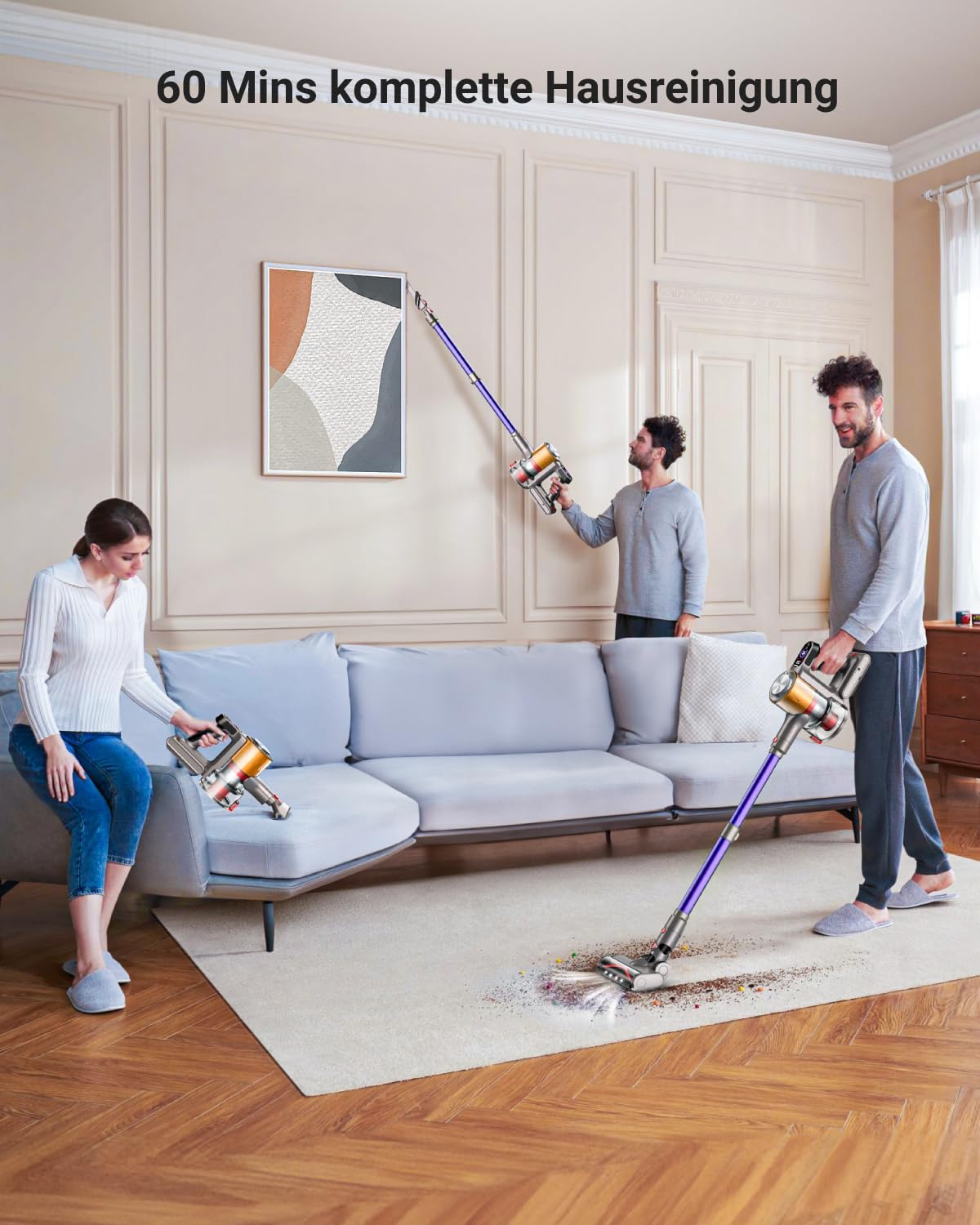 Roanow MarsVac V16 Cordless Vacuum Cleaner, 500W, 40KPa Suction, 60-Minute Runtime