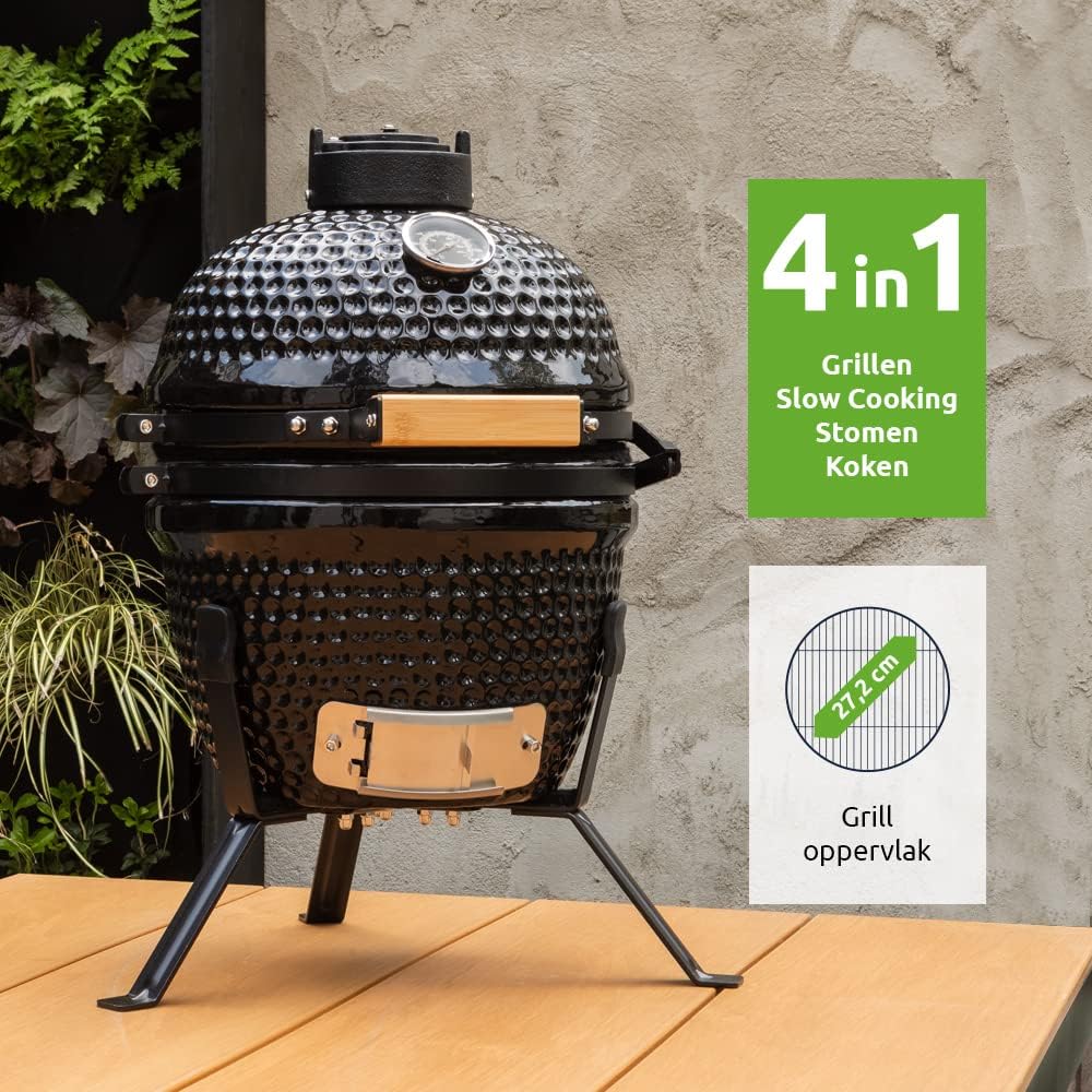 BluMill Ceramic Kamado Barbecue with Lid, Ventilation, Thermometer