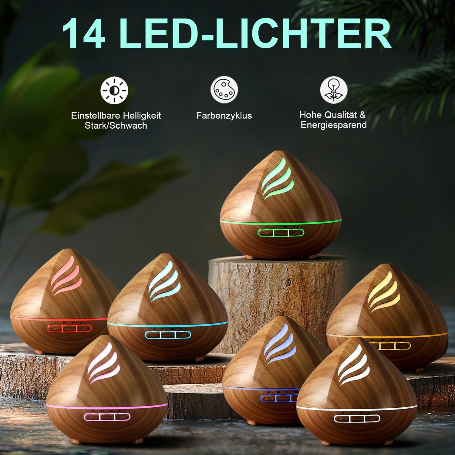 PureMist Ultrasonic Essential Oil Aroma Diffuser 500 ml Brown Wood