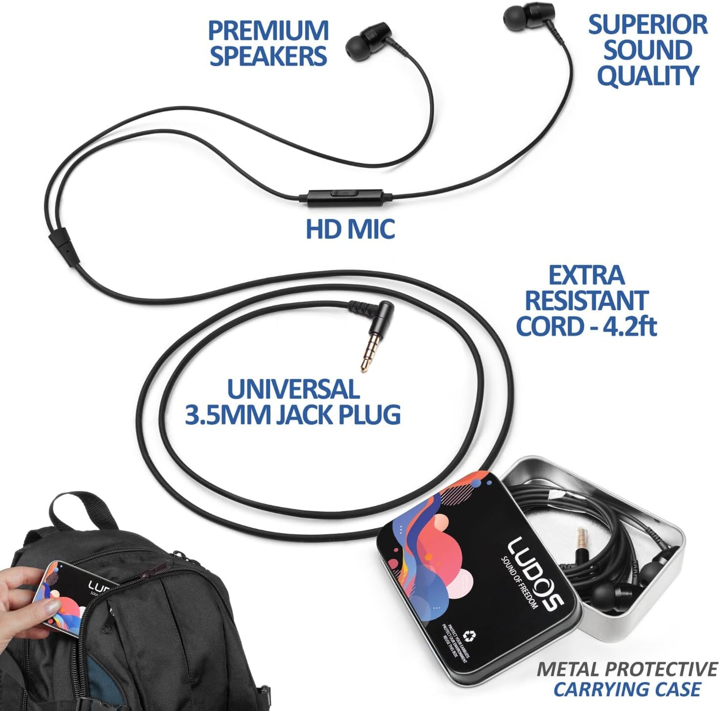 LUDOS OMNITONE Wired In-Ear Headphones with Microphone 3.5mm Jack