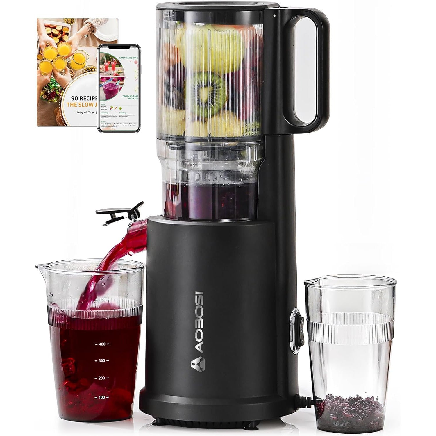 AOBOSI 135mm Large Feed Chute 1.5L 200W Cold Press Juicer – Black