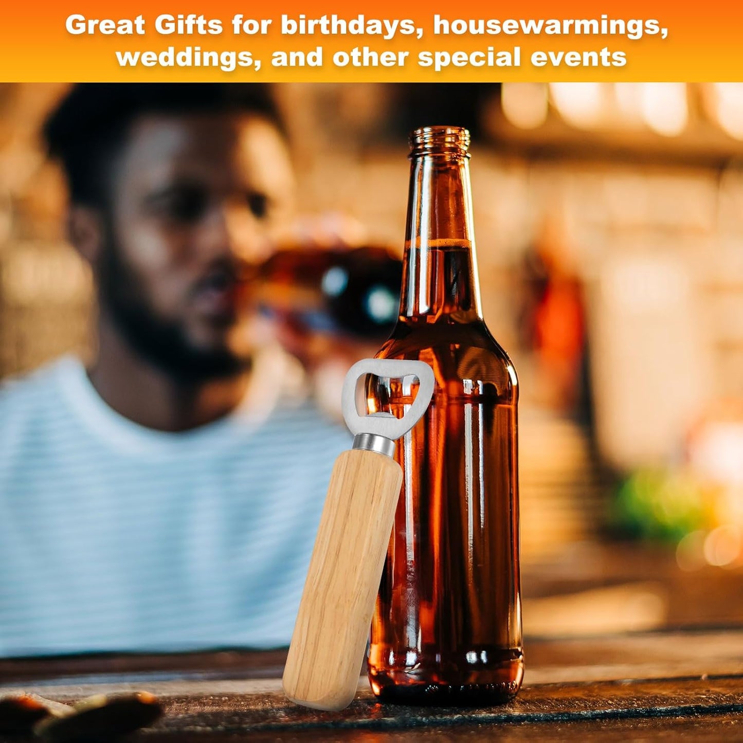 HARFINGTON Stainless Steel Bottle Opener with Wooden Grip – 30 Pack