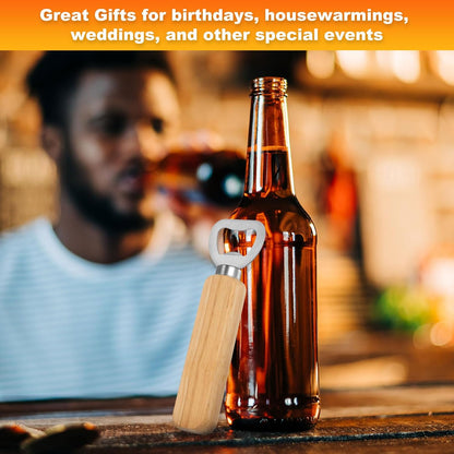 HARFINGTON Stainless Steel Bottle Opener with Wooden Grip – 30 Pack