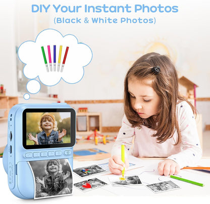 GREENKINDER H2 Kids Instant Print Camera 3.0" Screen 1080P 32GB Card for Ages 3-12