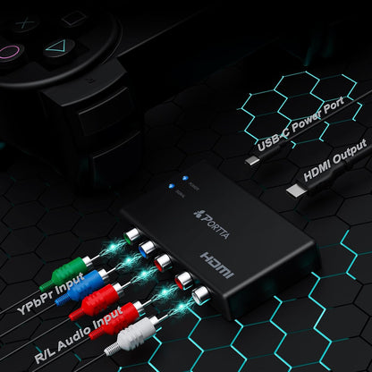 Portta Component to HDMI Converter, YPbPr RGB + R/L Audio, 1080p Support for PS2, PS3, Wii, Xbox