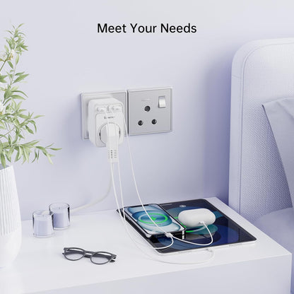 Sameriver Travel Adapter EU to India 4-in-1 Type D Plug with 2 USB-A and USB-C White