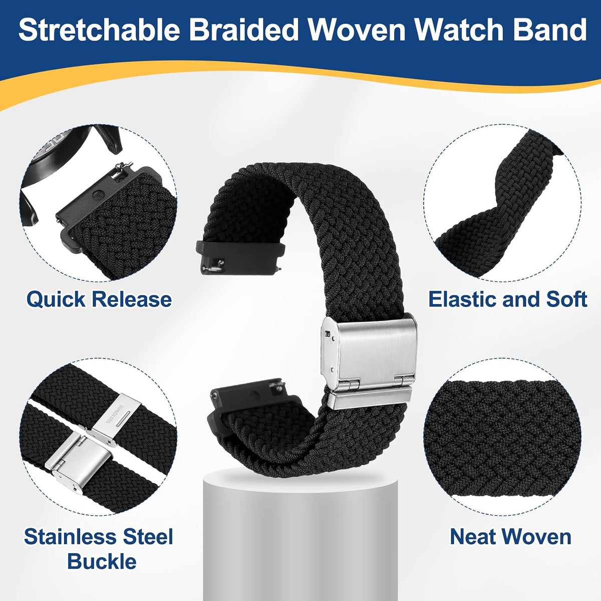 sourcing map Unisex Nylon Braided Quick Release Watch Band