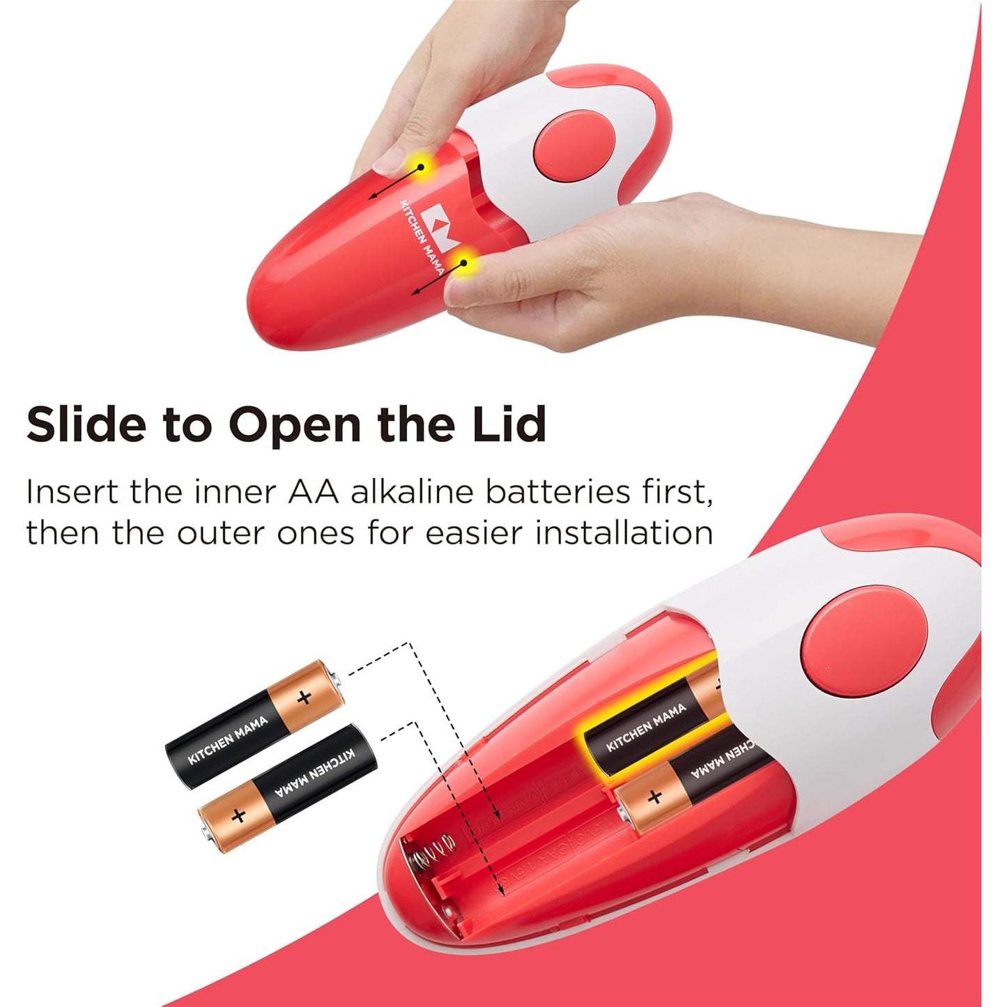 Red Kitchen Mama Automatic Electric Can Opener – Hands‑Free, Smooth Edge