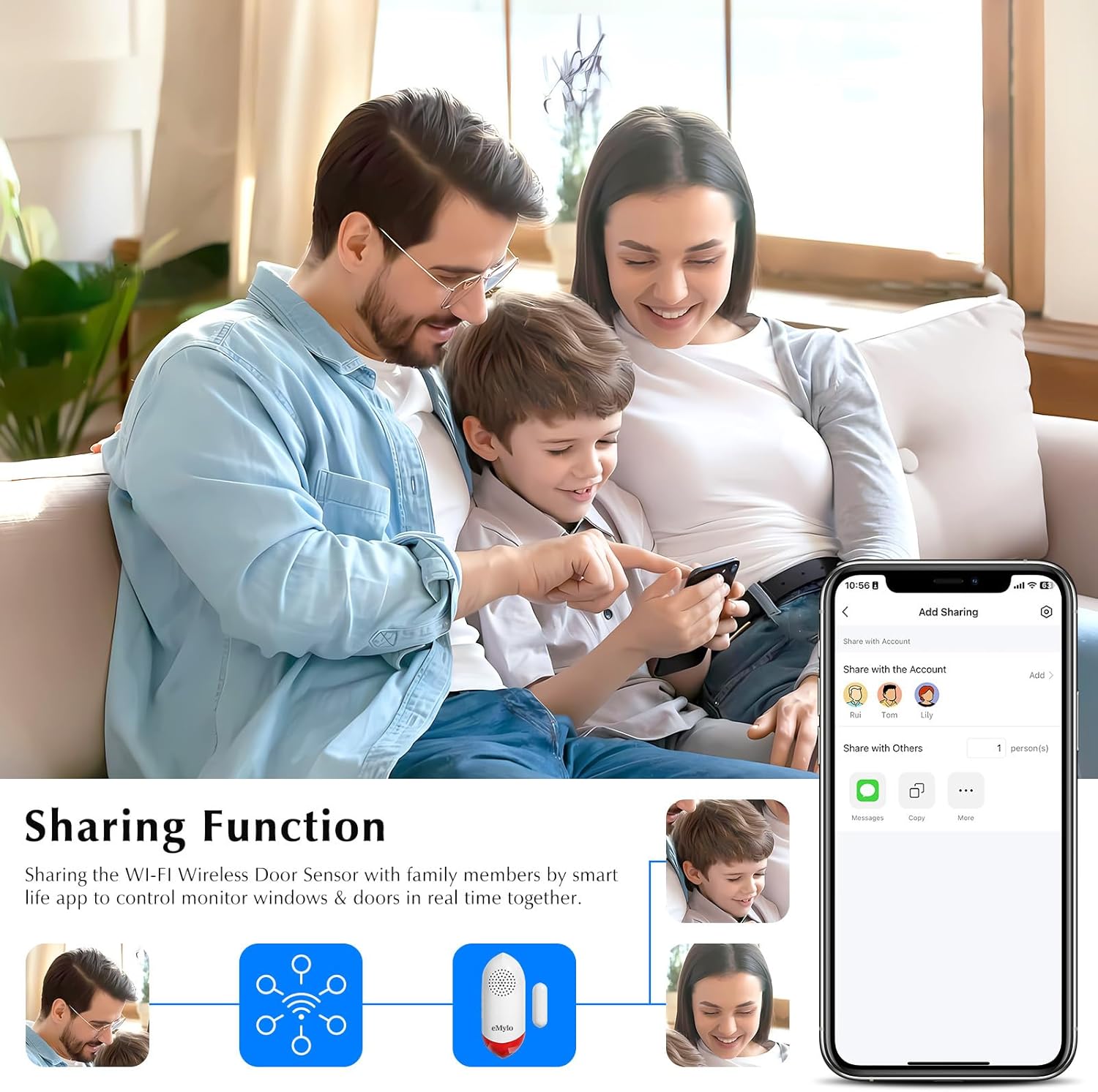 eMylo 120dB WiFi Door Alarm Sensor with Light, Smart Home Security