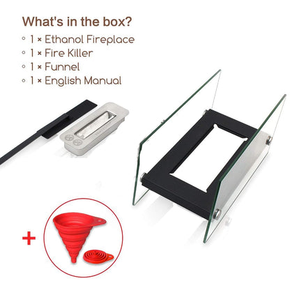 BRIAN & DANY Tabletop Fire Pit Portable Rectangle Ethanol Fireplace with 2 Glass Panels