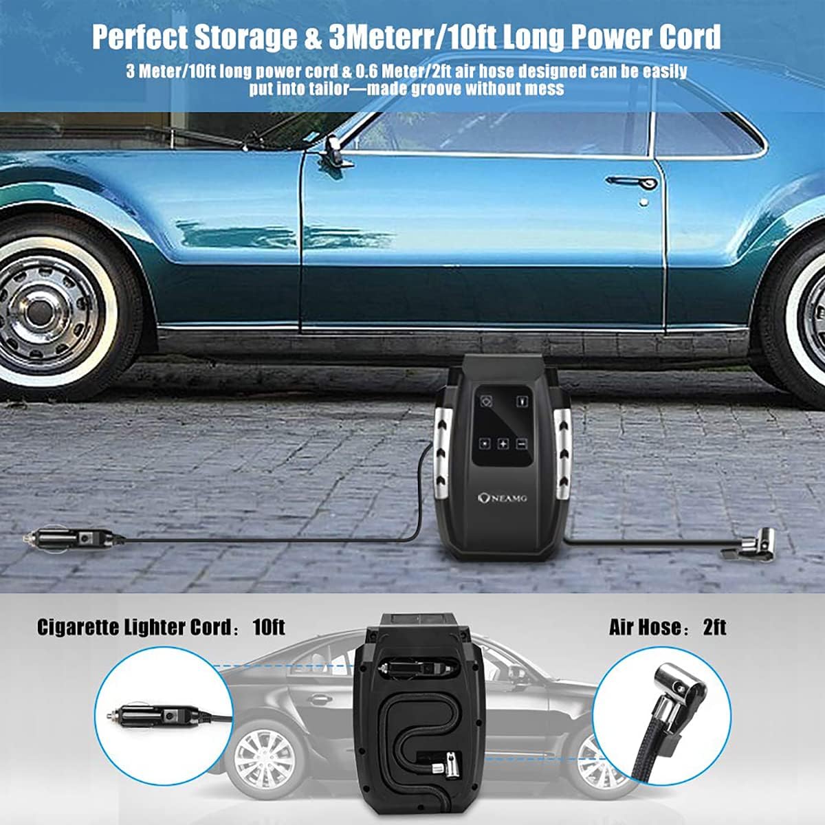 OneAmg 12V Portable Car Air Compressor with Touchscreen 150 PSI