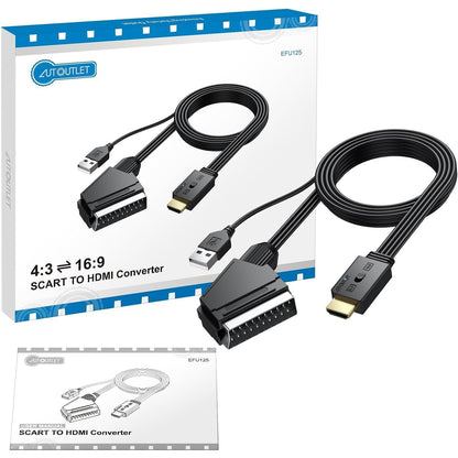 AUTOUTLET 150cm Black Scart to HDMI Adapter Cable for DVD/VCR