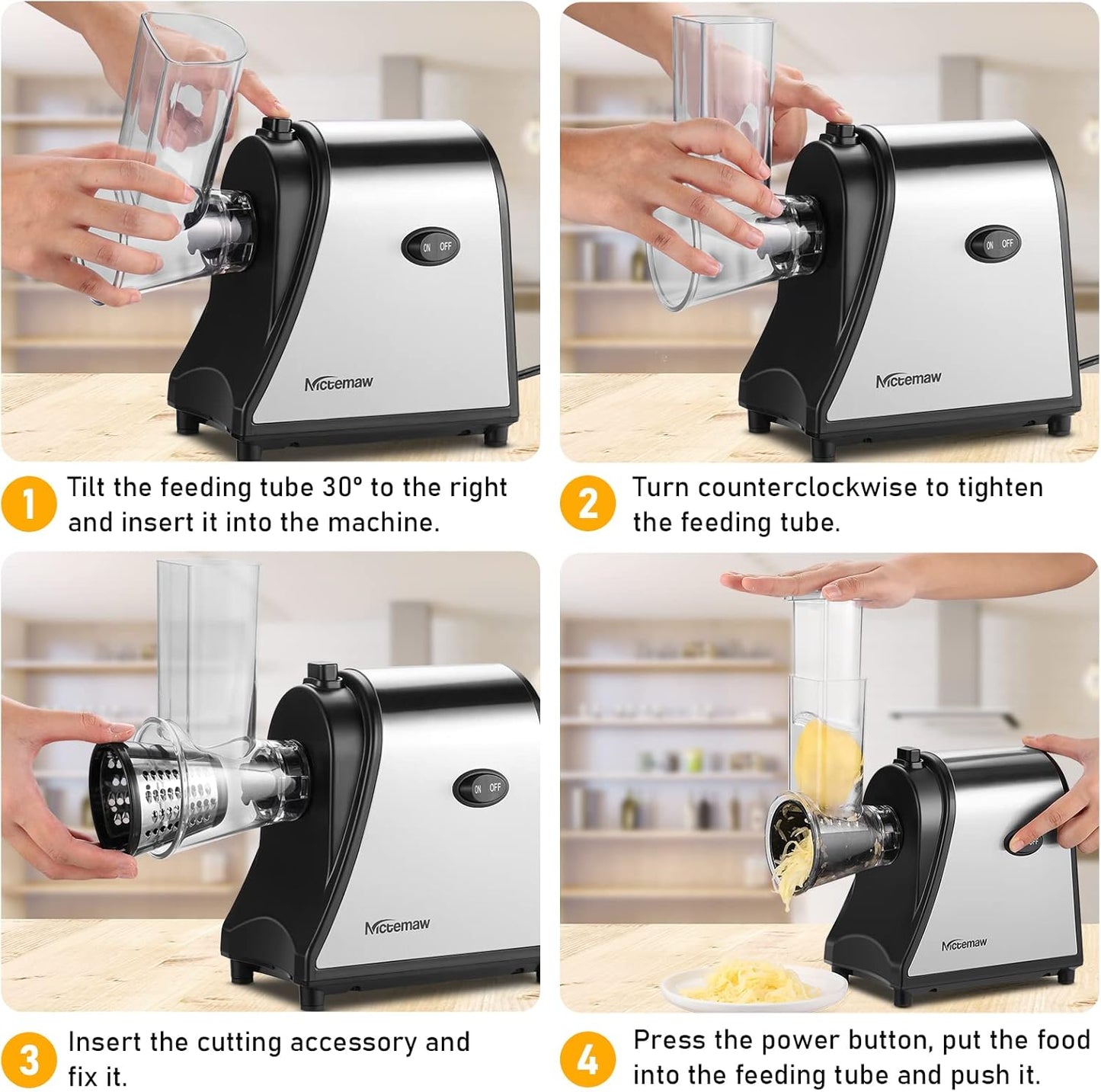250W Professional Electric Cheese Grater with 5 Interchangeable Cones