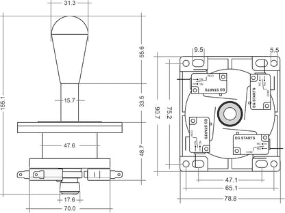 EG STARTS American Style Arcade Competition 2-Pin Joystick 8-Way Operation PC Compatible