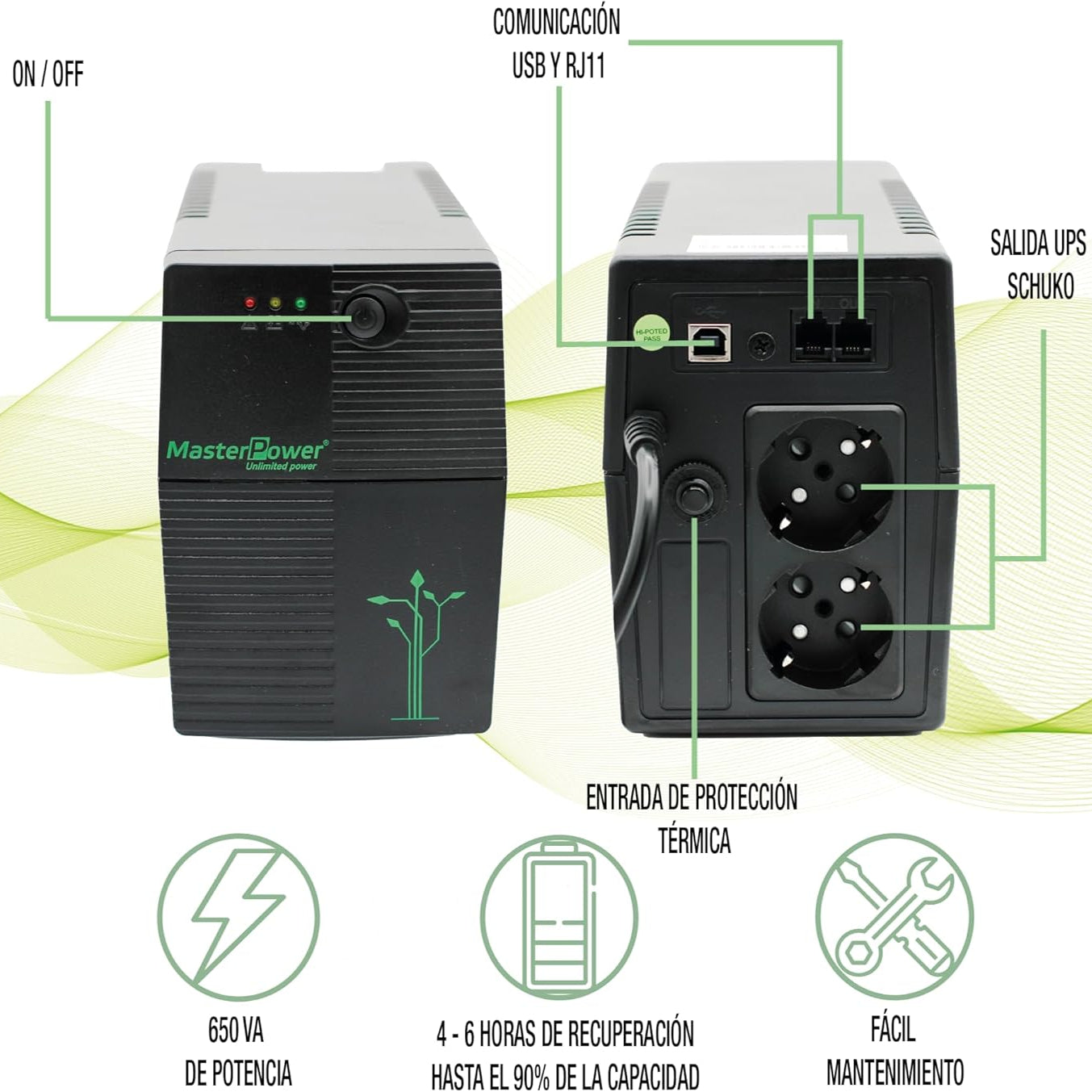 Master Power 900VA UPS with 2 Schuko Sockets