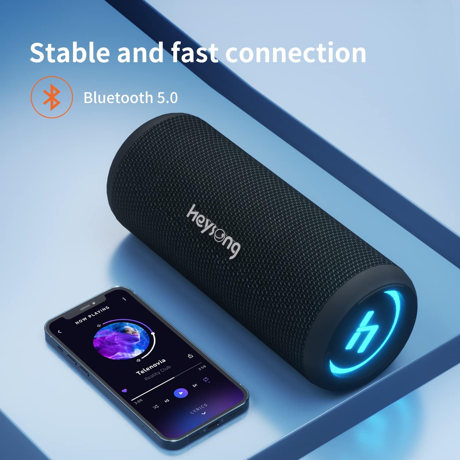 HEYSONG Sonic Blast Waterproof Bluetooth Speaker with LED Light, 20W
