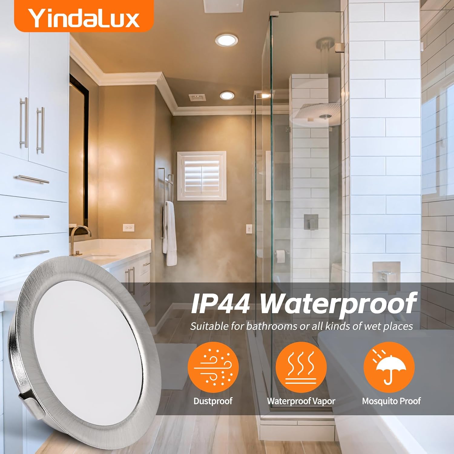 YindaLux 3W LED Recessed Spotlight 230V IP44 300lm Warm White Ultra Flat 15mm for Bathroom Living Room 3-Pack