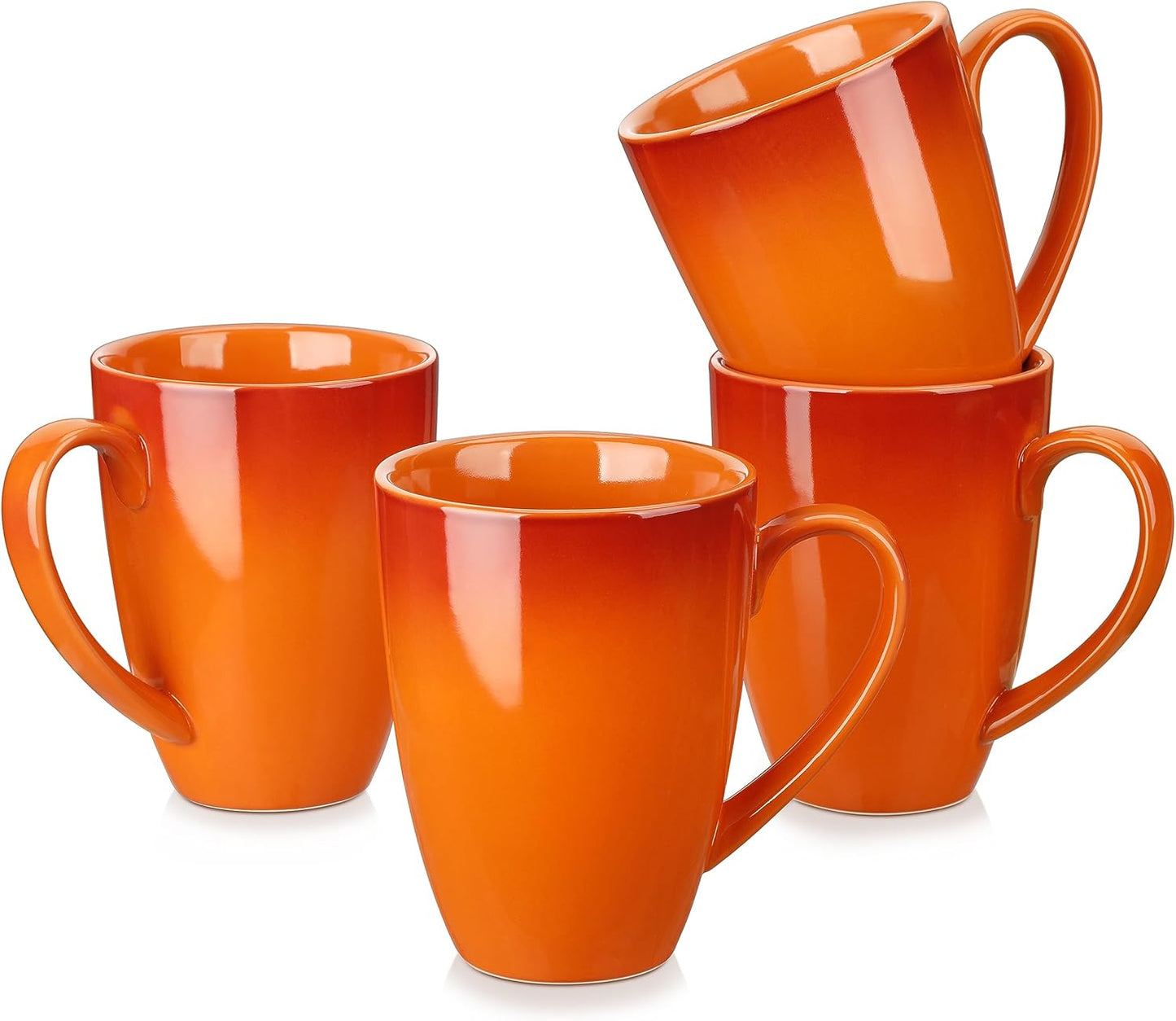 LOVECASA 4-Piece 550ml Orange Porcelain Mug Set – Large Capacity, Microwave & Dishwasher Safe