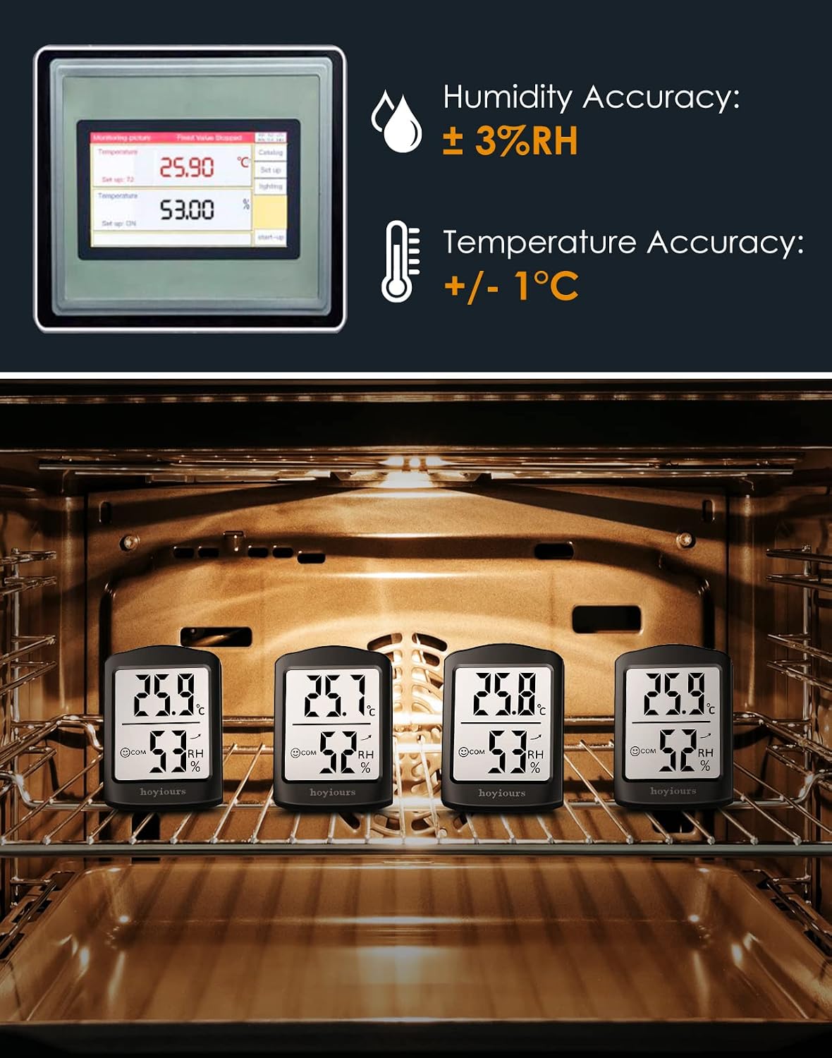 Hoyiours HP01 Digital Hygrometer Thermometer Indoor Room Monitor - 3Pack