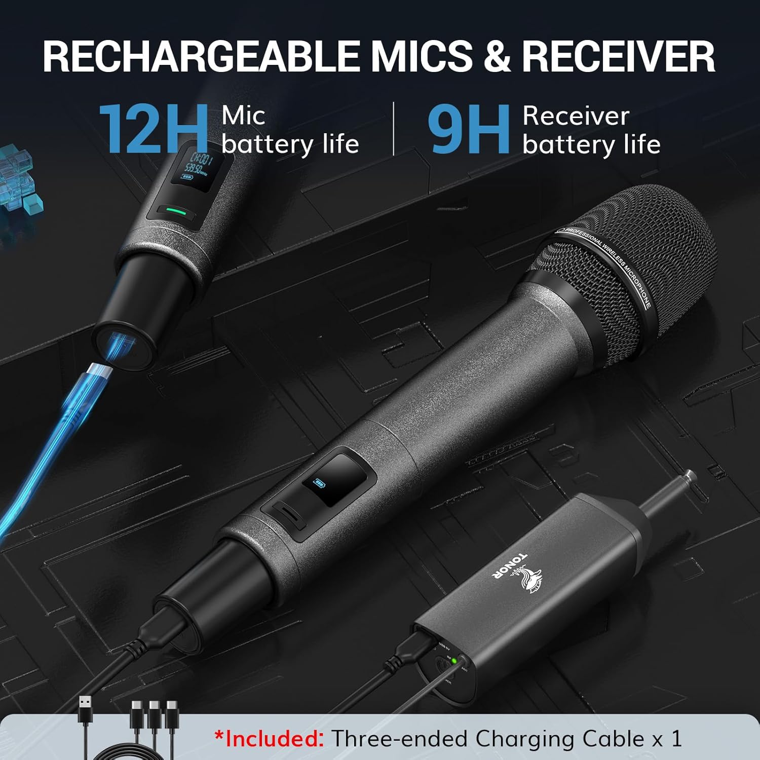 TONOR UHF Rechargeable Wireless Karaoke Microphone Set with 262ft Range