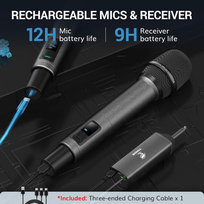 TONOR UHF Rechargeable Wireless Karaoke Microphone Set with 262ft Range