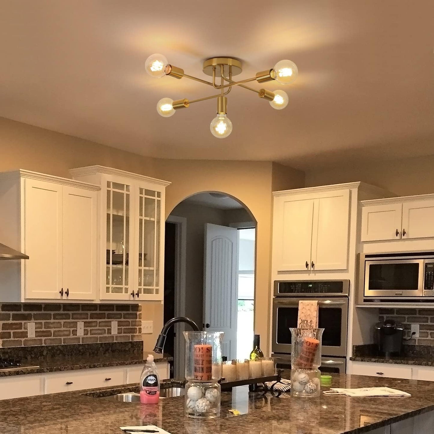 AUA Modern Gold Sputnik 5-Light Ceiling Chandelier for Living Spaces