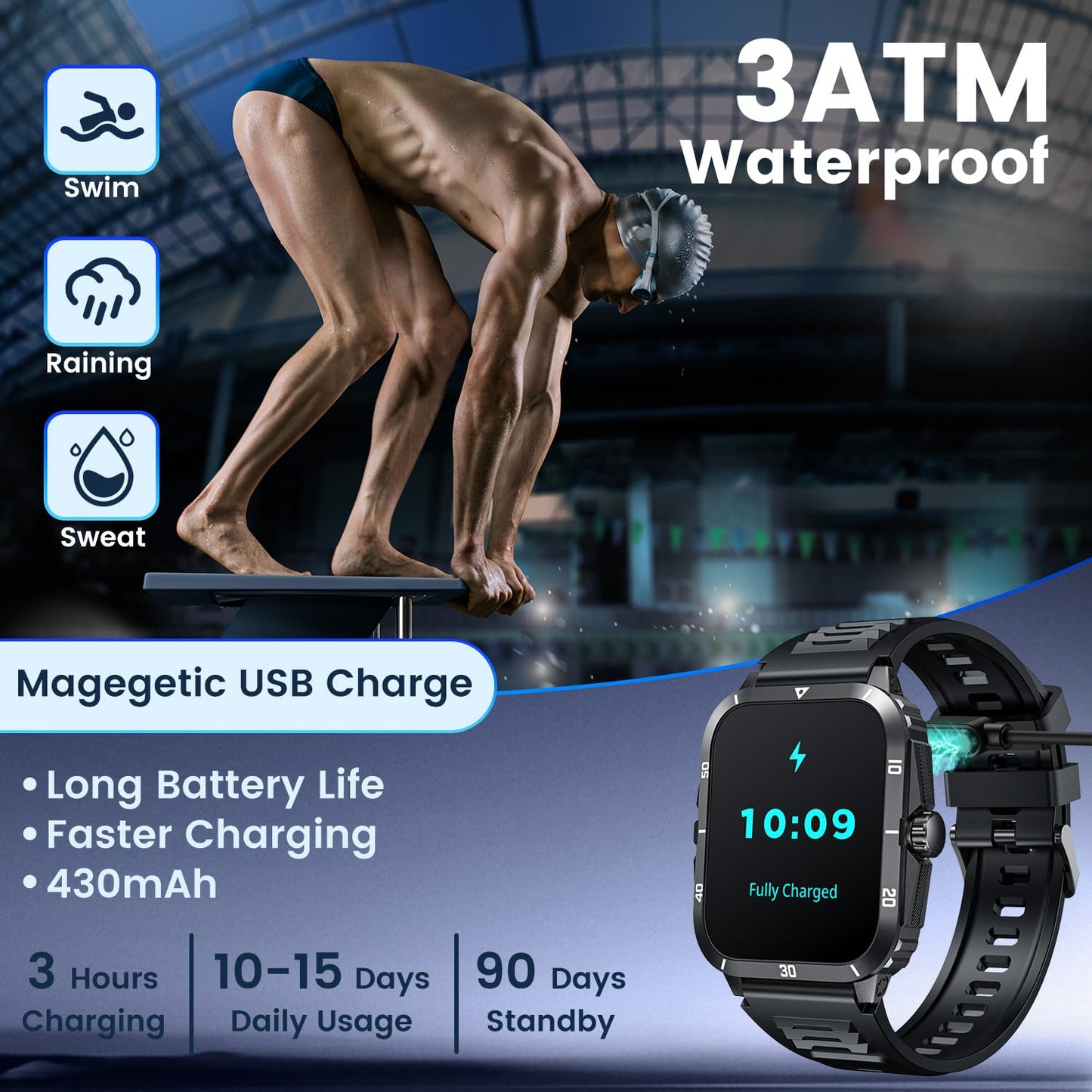 Men's 2.0" Full Touchscreen Smartwatch: Fitness Tracker, Call Function, Health Monitor