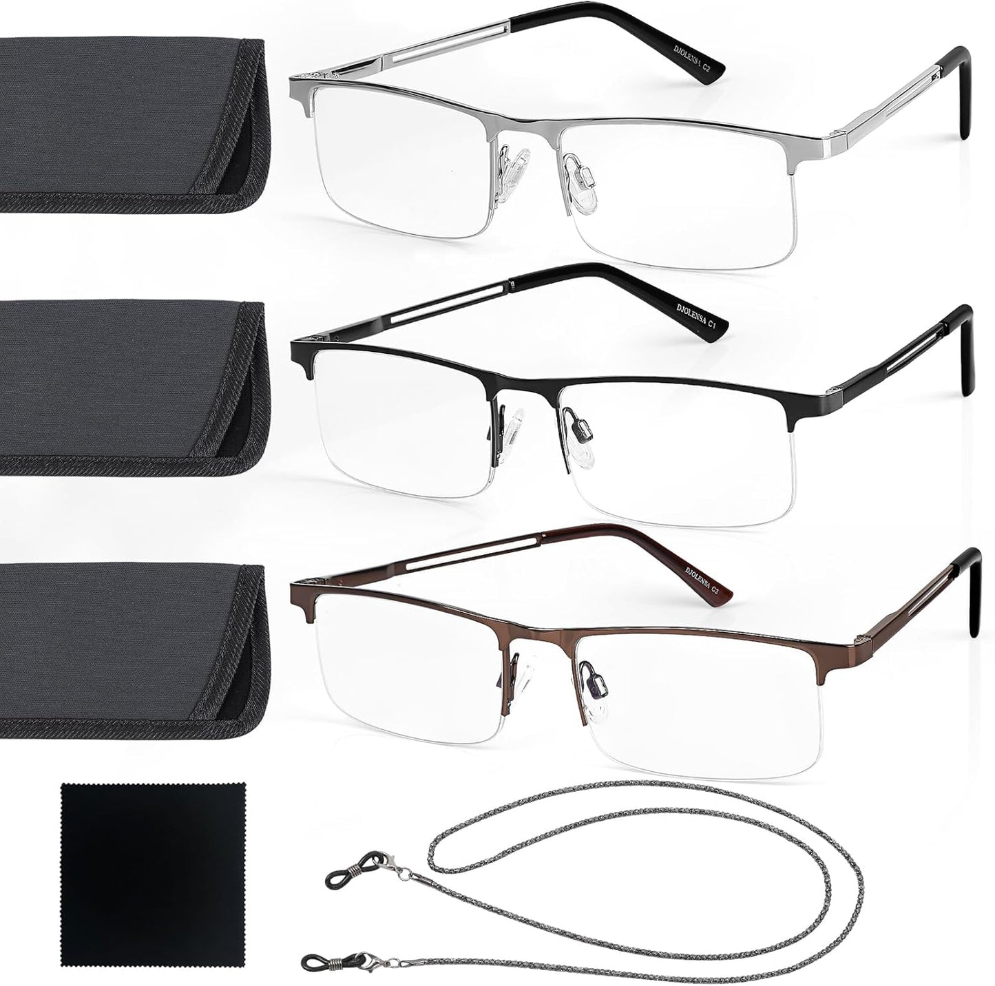 DJOLENSA 3‑Pack Light Blocking Reading Glasses for Men and Women