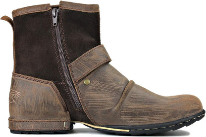 OSSTONE Men's Moto Leather Boots with Side Zipper
