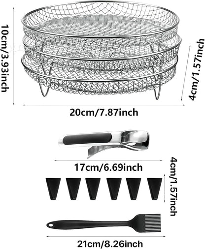 Konesky 3‑LayerAir Fryer Rack Stainless Steel Stackable Design