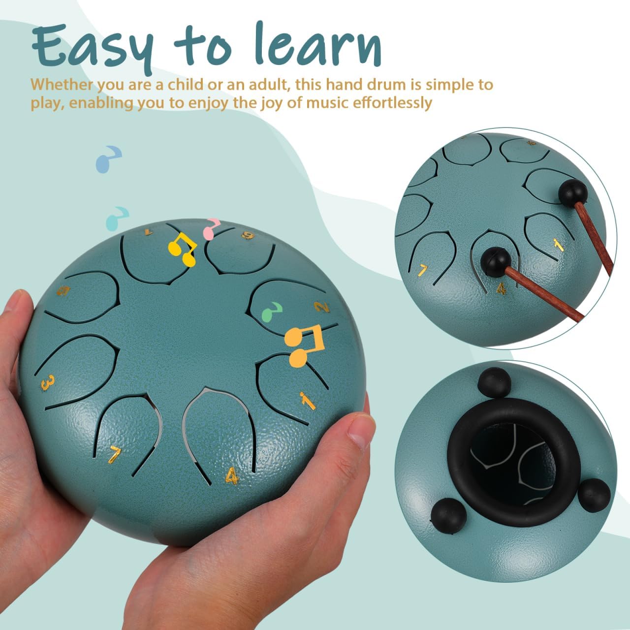 Supvox 6-Inch Blue Rain Chime Hand Drum with Accessories
