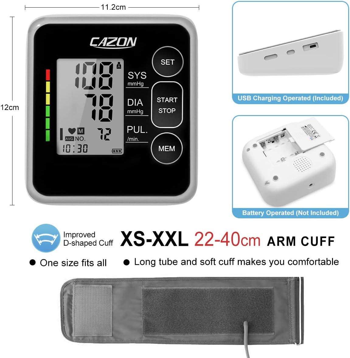 CAZON Digital Upper Arm Blood Pressure Monitor with Large Cuff