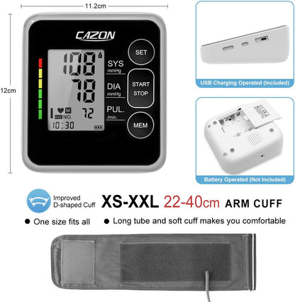 CAZON Digital Upper Arm Blood Pressure Monitor with Large Cuff