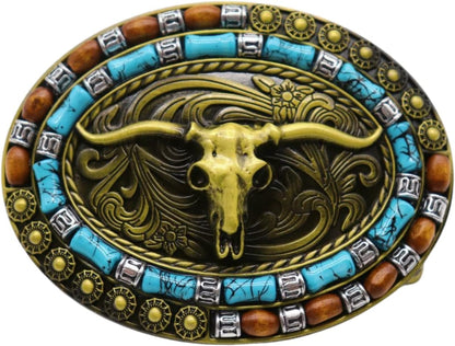 Men's Western Gold Belt Buckle with Bull Horns