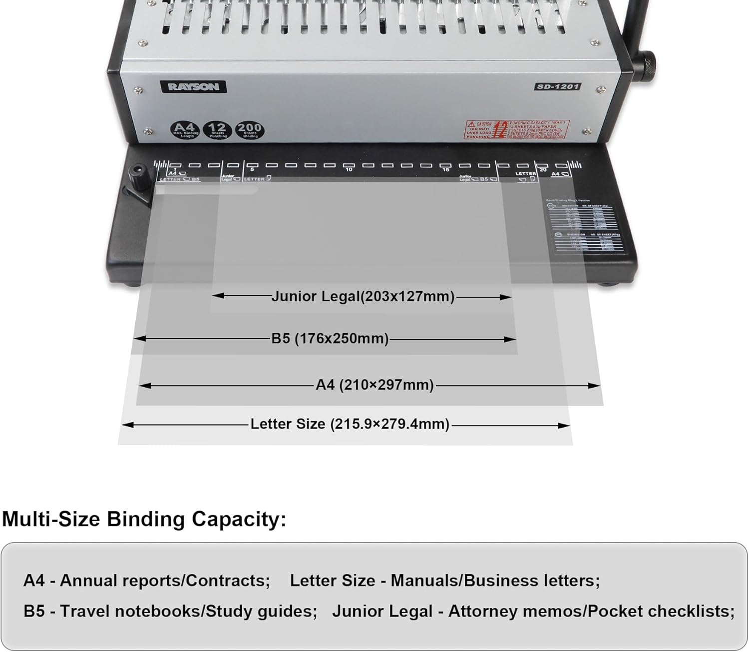 Rayson SD-1201 21-Hole Comb Binding Machine Binds 200 Sheets