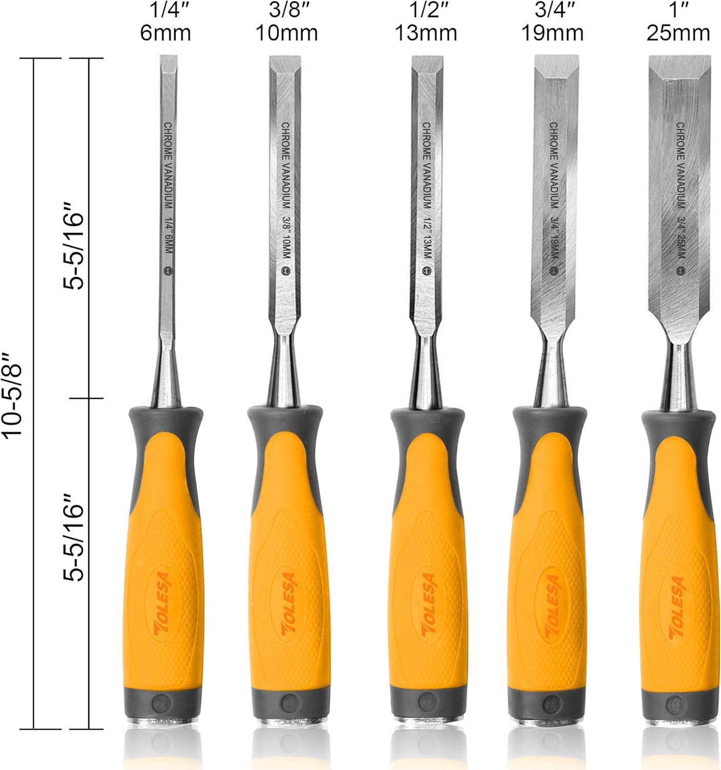 TOLESA 5-Piece Wood Chisel Set Cr-V Steel Soft Grip
